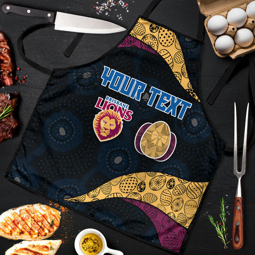 Personalized Brisbane Lions Football Apron Easter Egg Pattern Maroon Gold Tribal Dot Art Style