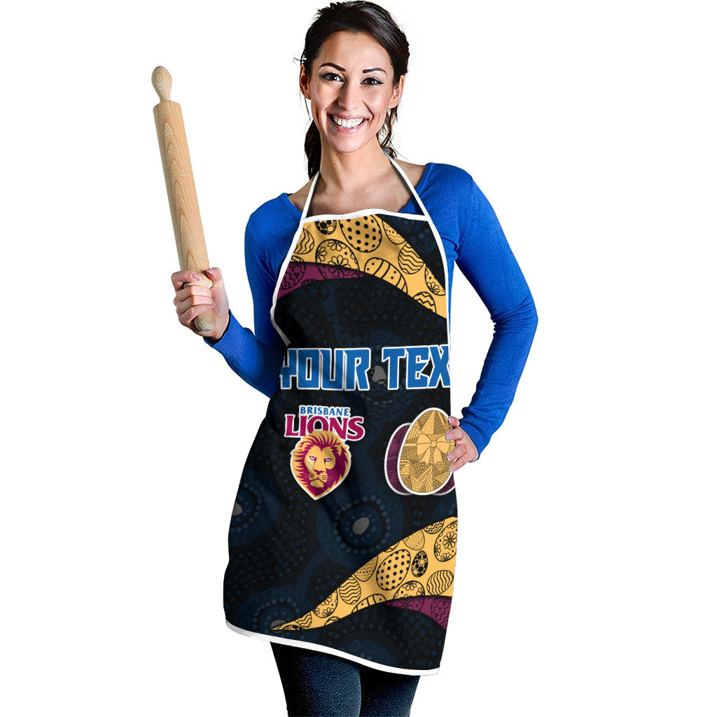 Personalized Brisbane Lions Football Apron Easter Egg Pattern Maroon Gold Tribal Dot Art Style