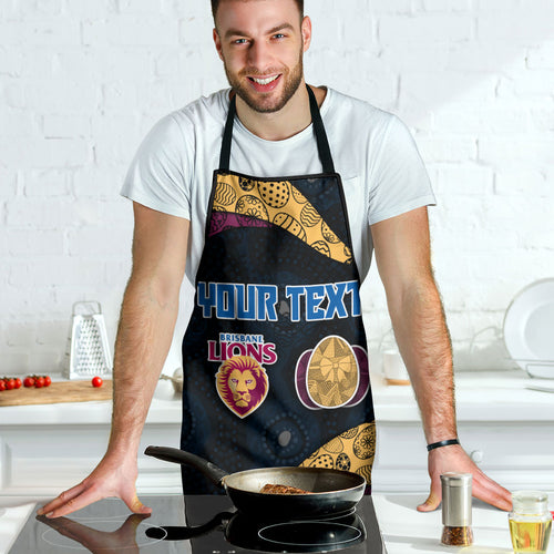 Personalized Brisbane Lions Football Apron Easter Egg Pattern Maroon Gold Tribal Dot Art Style