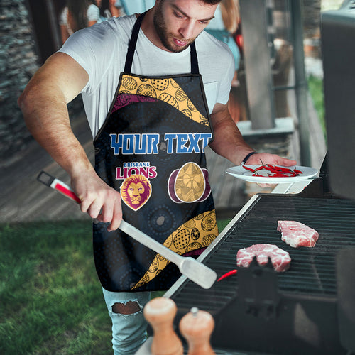 Personalized Brisbane Lions Football Apron Easter Egg Pattern Maroon Gold Tribal Dot Art Style