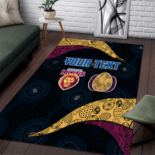 Personalized Brisbane Lions Football Area Rug Easter Egg Pattern Maroon Gold Tribal Dot Art Style