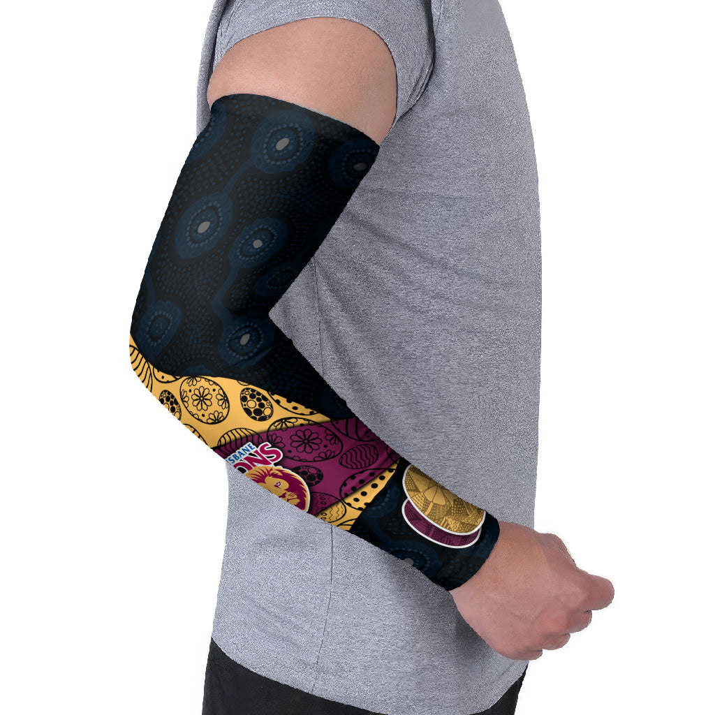 Personalized Brisbane Lions Football Arm Sleeves Easter Egg Pattern Maroon Gold Tribal Dot Art Style