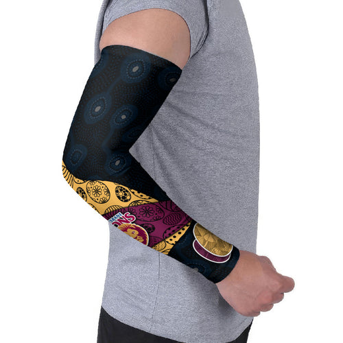 Personalized Brisbane Lions Football Arm Sleeves Easter Egg Pattern Maroon Gold Tribal Dot Art Style