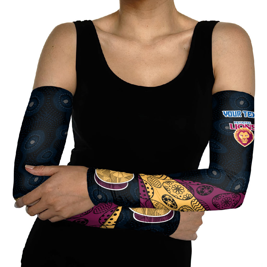 Personalized Brisbane Lions Football Arm Sleeves Easter Egg Pattern Maroon Gold Tribal Dot Art Style