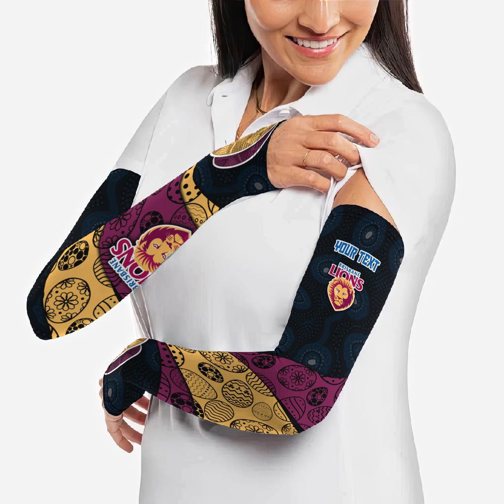 Personalized Brisbane Lions Football Arm Sleeves Easter Egg Pattern Maroon Gold Tribal Dot Art Style