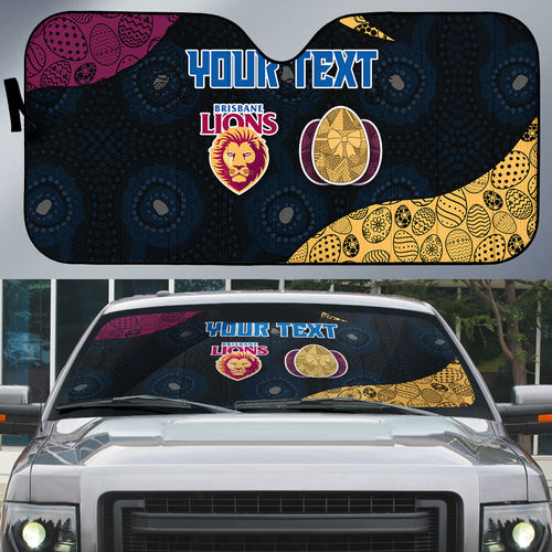 Personalized Brisbane Lions Football Auto Sun Shade Easter Egg Pattern Maroon Gold Tribal Dot Art Style