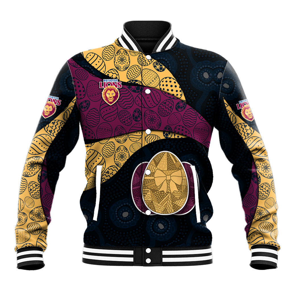 Personalized Brisbane Lions Football Baseball Jacket Easter Egg Pattern Maroon Gold Tribal Dot Art Style
