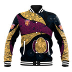 Personalized Brisbane Lions Football Baseball Jacket Easter Egg Pattern Maroon Gold Tribal Dot Art Style