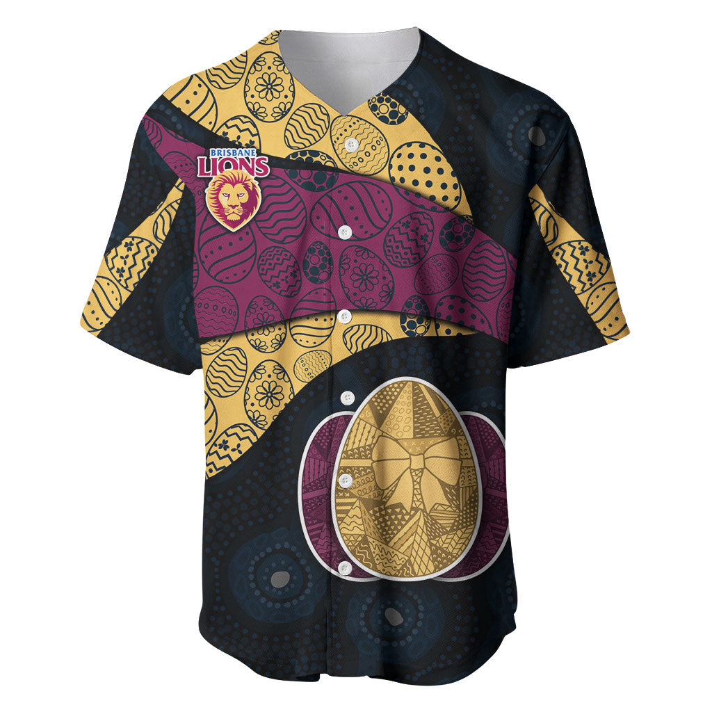 Personalized Brisbane Lions Football Baseball Jersey Easter Egg Pattern Maroon Gold Tribal Dot Art Style