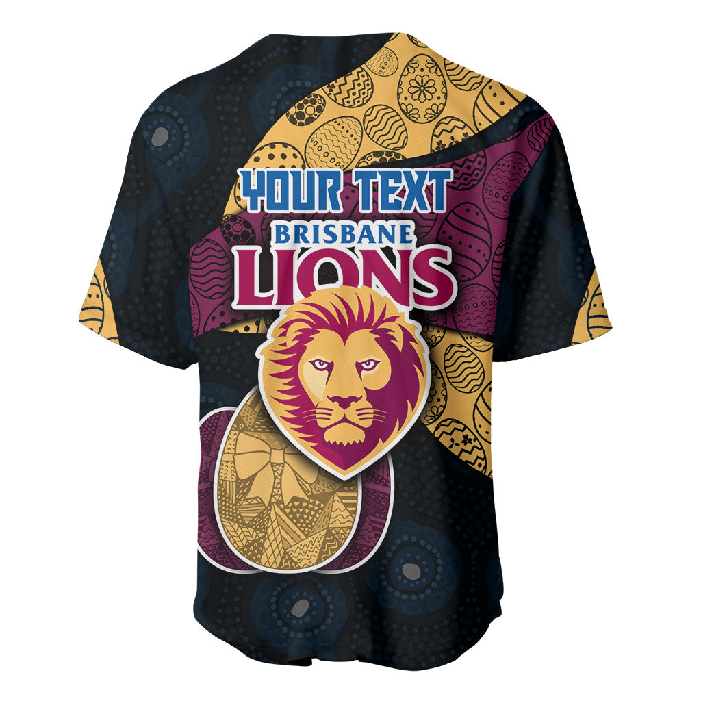 Personalized Brisbane Lions Football Baseball Jersey Easter Egg Pattern Maroon Gold Tribal Dot Art Style