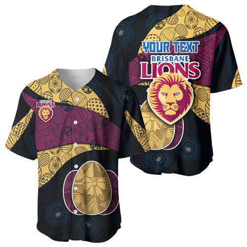Personalized Brisbane Lions Football Baseball Jersey Easter Egg Pattern Maroon Gold Tribal Dot Art Style