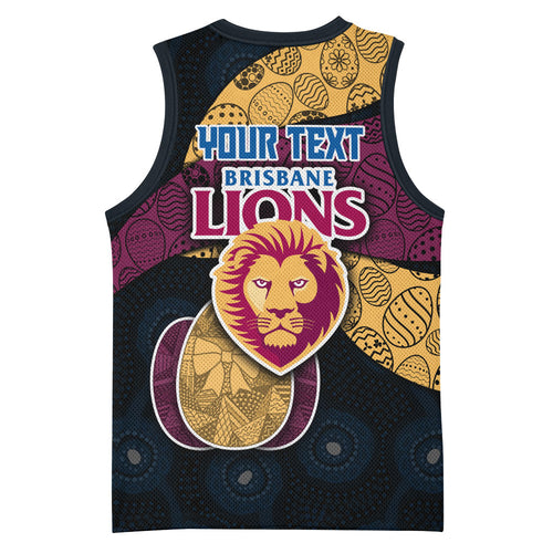Personalized Brisbane Lions Football Basketball Jersey Easter Egg Pattern Maroon Gold Tribal Dot Art Style