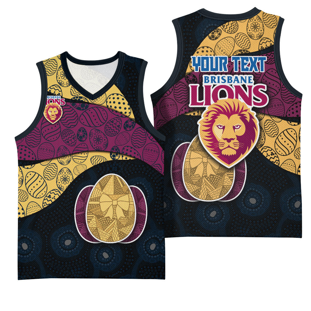 Personalized Brisbane Lions Football Basketball Jersey Easter Egg Pattern Maroon Gold Tribal Dot Art Style