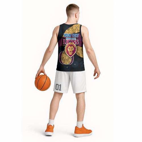 Personalized Brisbane Lions Football Basketball Jersey Easter Egg Pattern Maroon Gold Tribal Dot Art Style