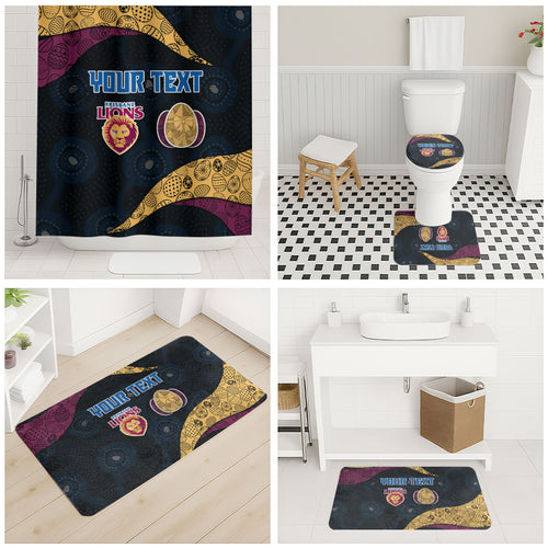 Personalized Brisbane Lions Football Bathroom Set Easter Egg Pattern Maroon Gold Tribal Dot Art Style