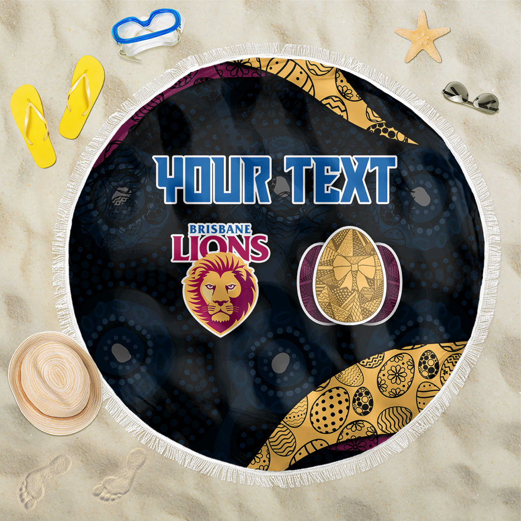 Personalized Brisbane Lions Football Beach Blanket Easter Egg Pattern Maroon Gold Tribal Dot Art Style
