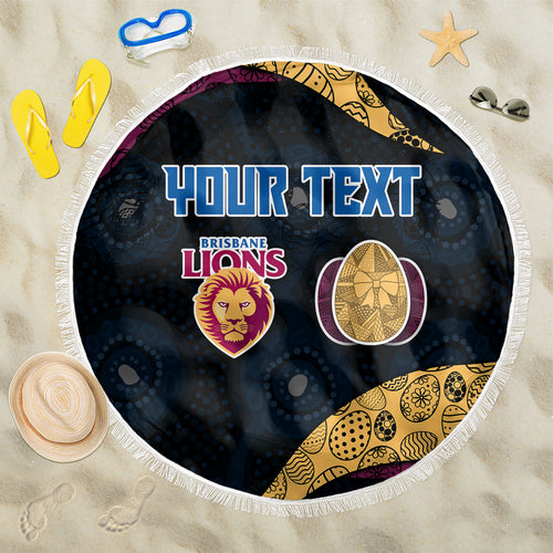 Personalized Brisbane Lions Football Beach Blanket Easter Egg Pattern Maroon Gold Tribal Dot Art Style