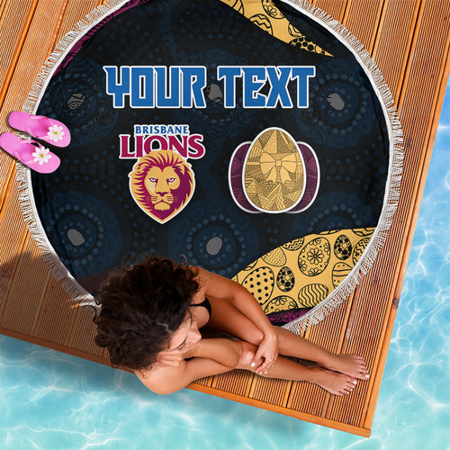 Personalized Brisbane Lions Football Beach Blanket Easter Egg Pattern Maroon Gold Tribal Dot Art Style