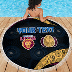 Personalized Brisbane Lions Football Beach Blanket Easter Egg Pattern Maroon Gold Tribal Dot Art Style
