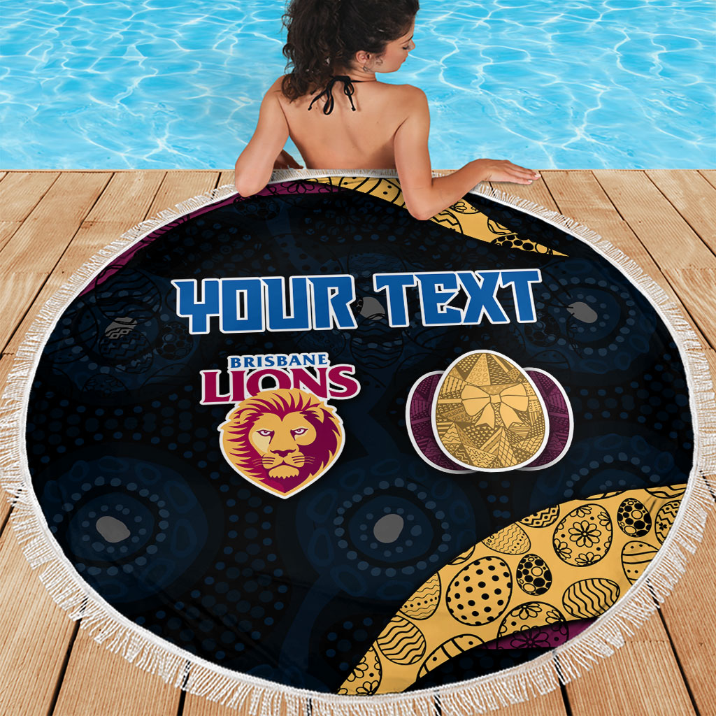 Personalized Brisbane Lions Football Beach Blanket Easter Egg Pattern Maroon Gold Tribal Dot Art Style