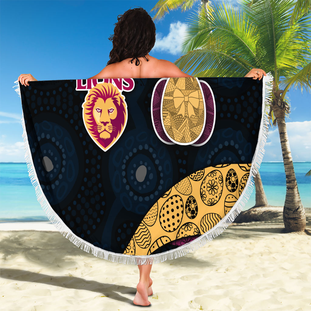 Personalized Brisbane Lions Football Beach Blanket Easter Egg Pattern Maroon Gold Tribal Dot Art Style