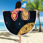Personalized Brisbane Lions Football Beach Blanket Easter Egg Pattern Maroon Gold Tribal Dot Art Style