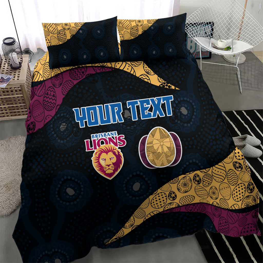 Personalized Brisbane Lions Football Bedding Set Easter Egg Pattern Maroon Gold Tribal Dot Art Style
