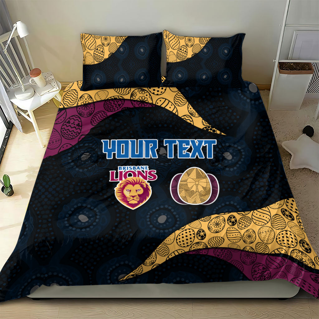 Personalized Brisbane Lions Football Bedding Set Easter Egg Pattern Maroon Gold Tribal Dot Art Style