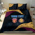 Personalized Brisbane Lions Football Bedding Set Easter Egg Pattern Maroon Gold Tribal Dot Art Style