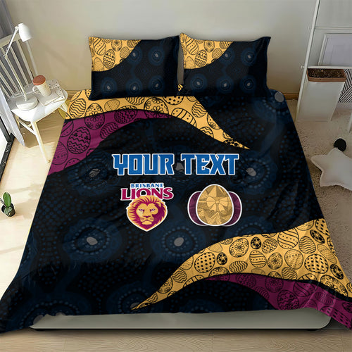 Personalized Brisbane Lions Football Bedding Set Easter Egg Pattern Maroon Gold Tribal Dot Art Style