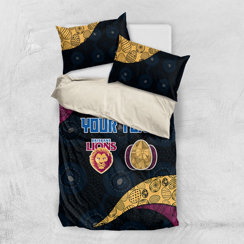 Personalized Brisbane Lions Football Bedding Set Easter Egg Pattern Maroon Gold Tribal Dot Art Style