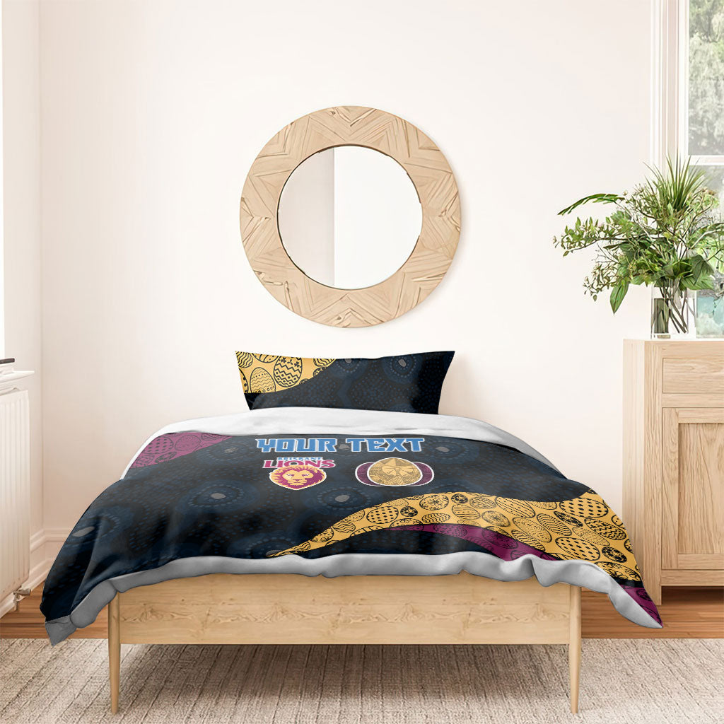 Personalized Brisbane Lions Football Bedding Set Easter Egg Pattern Maroon Gold Tribal Dot Art Style