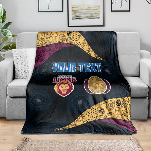 Personalized Brisbane Lions Football Blanket Easter Egg Pattern Maroon Gold Tribal Dot Art Style