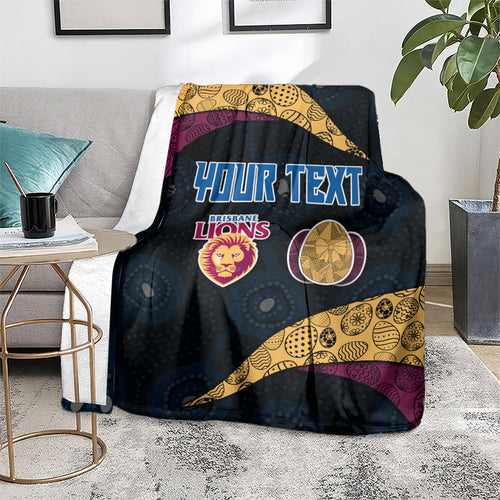 Personalized Brisbane Lions Football Blanket Easter Egg Pattern Maroon Gold Tribal Dot Art Style