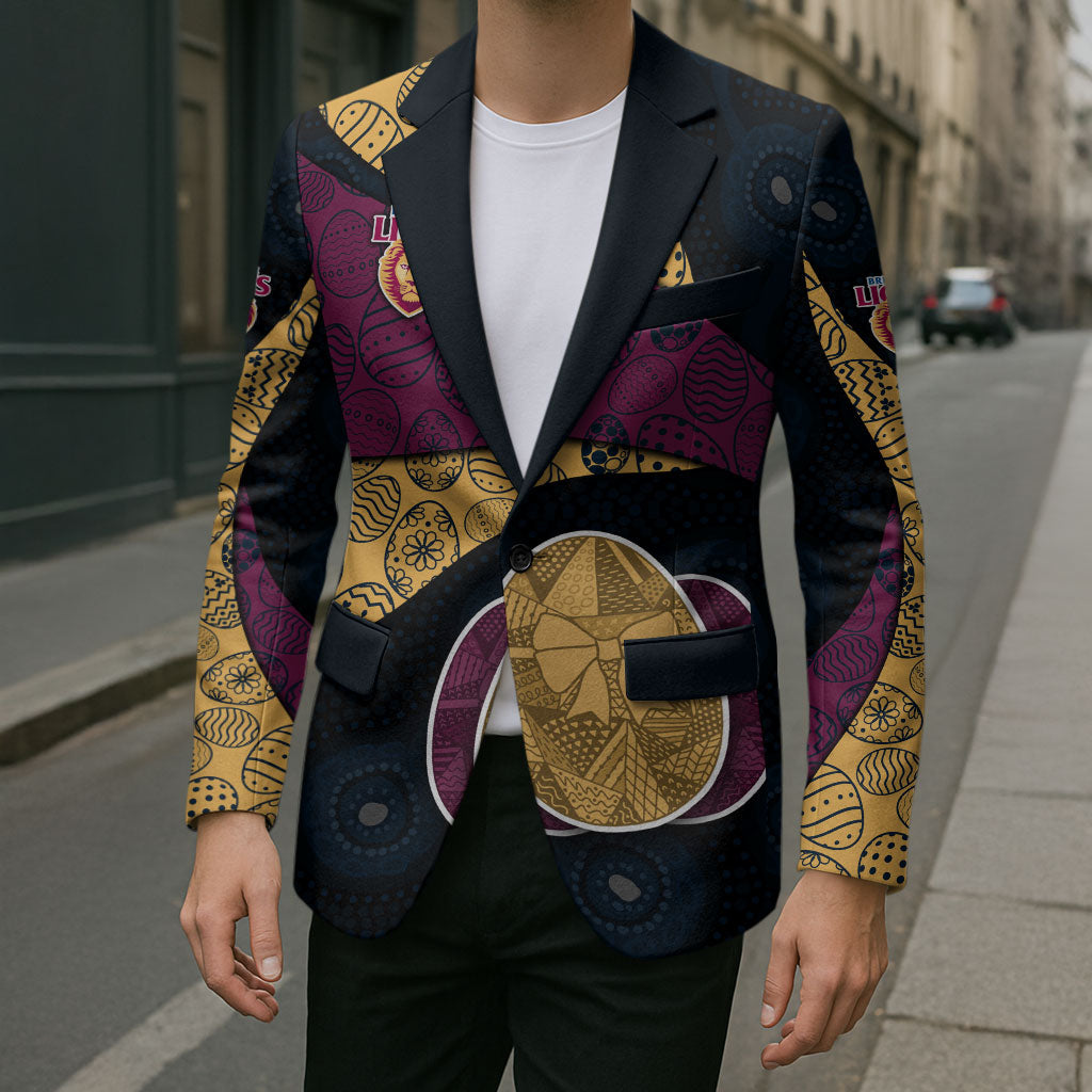 Personalized Brisbane Lions Football Blazer Easter Egg Pattern Maroon Gold Tribal Dot Art Style