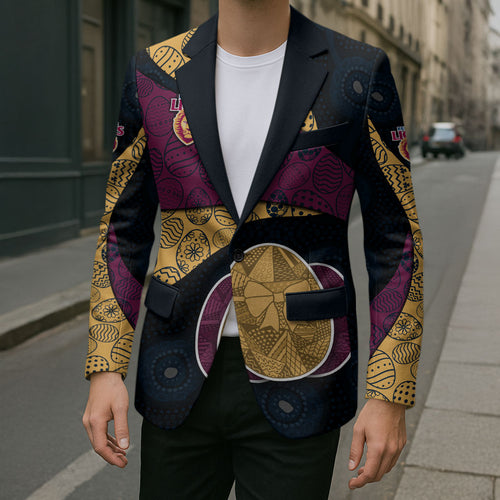 Personalized Brisbane Lions Football Blazer Easter Egg Pattern Maroon Gold Tribal Dot Art Style