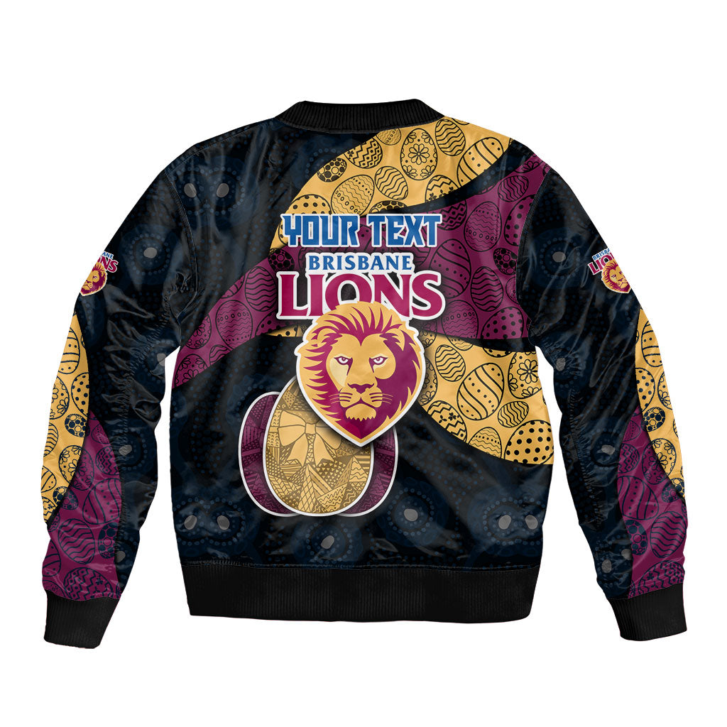 Personalized Brisbane Lions Football Bomber Jacket Easter Egg Pattern Maroon Gold Tribal Dot Art Style