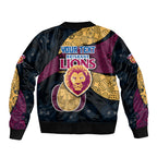 Personalized Brisbane Lions Football Bomber Jacket Easter Egg Pattern Maroon Gold Tribal Dot Art Style