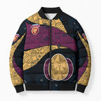 Personalized Brisbane Lions Football Bomber Puffer Jacket Easter Egg Pattern Maroon Gold Tribal Dot Art Style