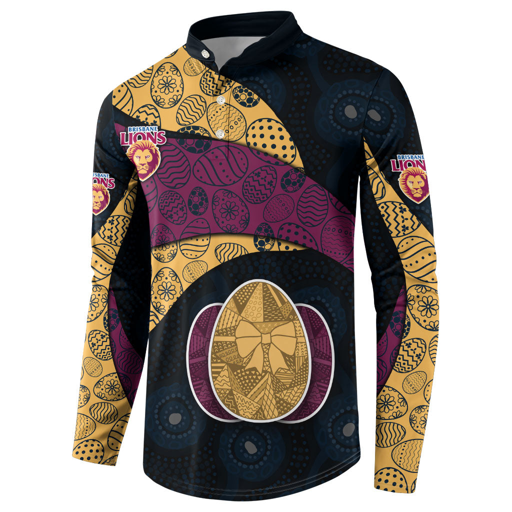 Personalized Brisbane Lions Football Button Sweatshirt Easter Egg Pattern Maroon Gold Tribal Dot Art Style
