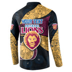 Personalized Brisbane Lions Football Button Sweatshirt Easter Egg Pattern Maroon Gold Tribal Dot Art Style