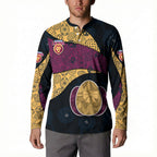 Personalized Brisbane Lions Football Button Sweatshirt Easter Egg Pattern Maroon Gold Tribal Dot Art Style
