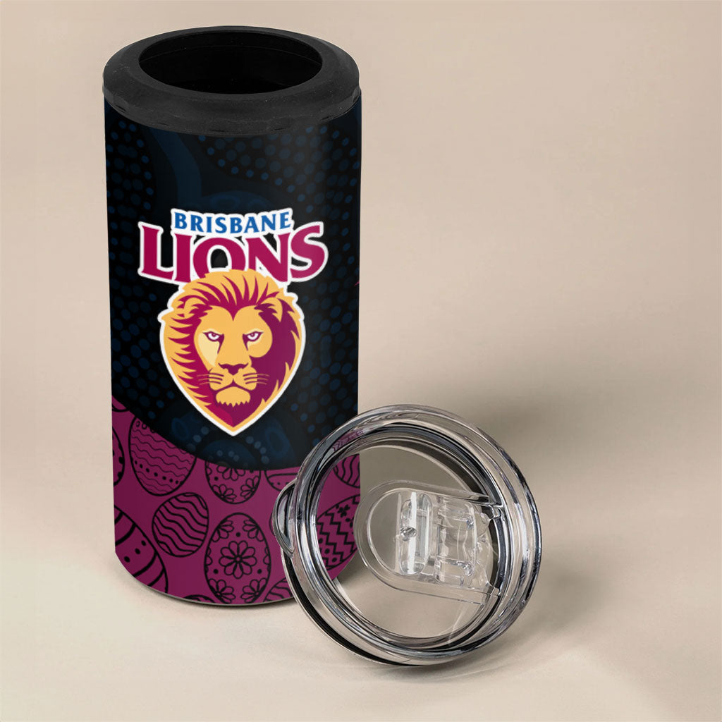 Personalized Brisbane Lions Football 4 in 1 Can Cooler Tumbler Easter Egg Pattern Maroon Gold Tribal Dot Art Style