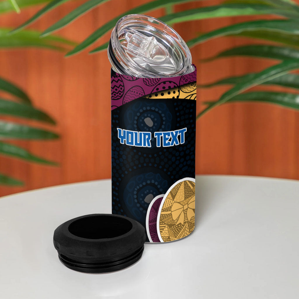Personalized Brisbane Lions Football 4 in 1 Can Cooler Tumbler Easter Egg Pattern Maroon Gold Tribal Dot Art Style