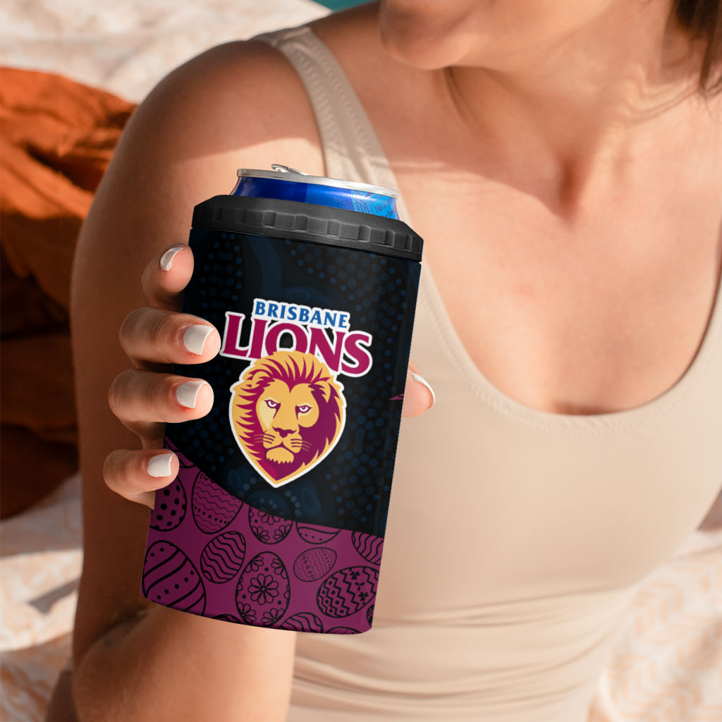 Personalized Brisbane Lions Football 4 in 1 Can Cooler Tumbler Easter Egg Pattern Maroon Gold Tribal Dot Art Style