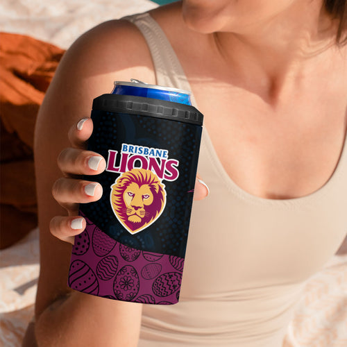 Personalized Brisbane Lions Football 4 in 1 Can Cooler Tumbler Easter Egg Pattern Maroon Gold Tribal Dot Art Style