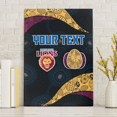 Personalized Brisbane Lions Football Canvas Wall Art Easter Egg Pattern Maroon Gold Tribal Dot Art Style