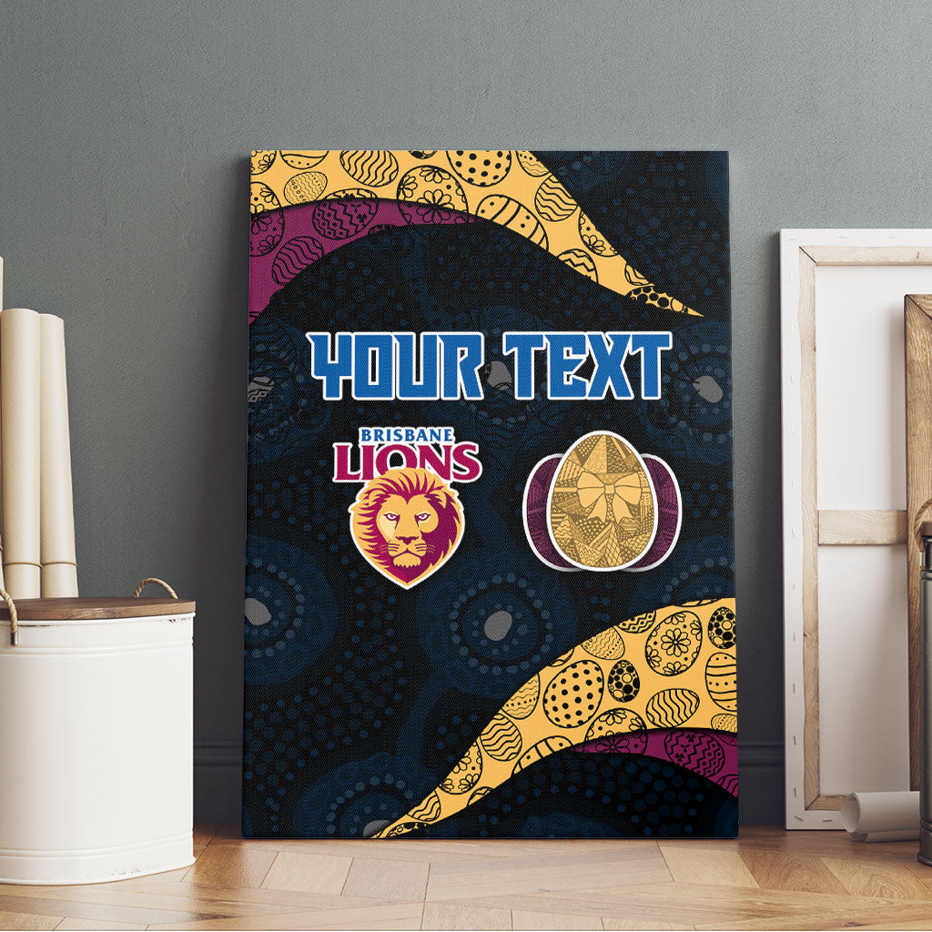 Personalized Brisbane Lions Football Canvas Wall Art Easter Egg Pattern Maroon Gold Tribal Dot Art Style