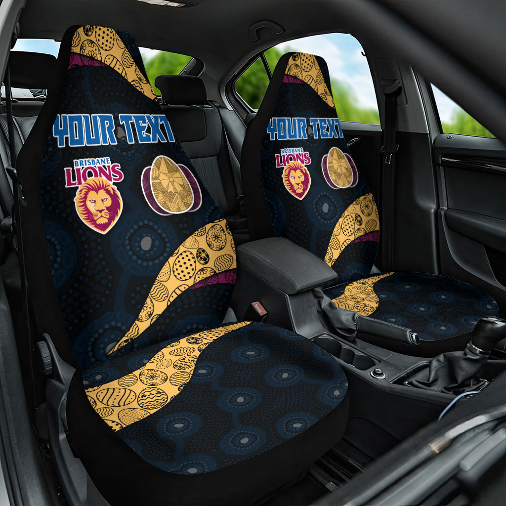 Personalized Brisbane Lions Football Car Seat Cover Easter Egg Pattern Maroon Gold Tribal Dot Art Style