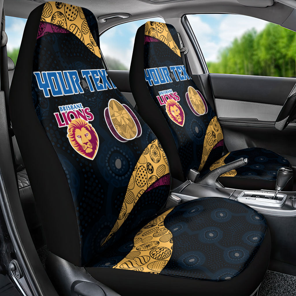 Personalized Brisbane Lions Football Car Seat Cover Easter Egg Pattern Maroon Gold Tribal Dot Art Style